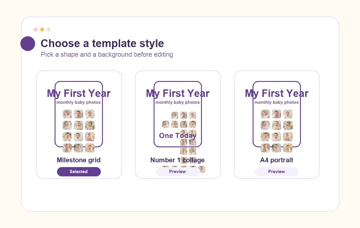Choose a baby photo collage template style